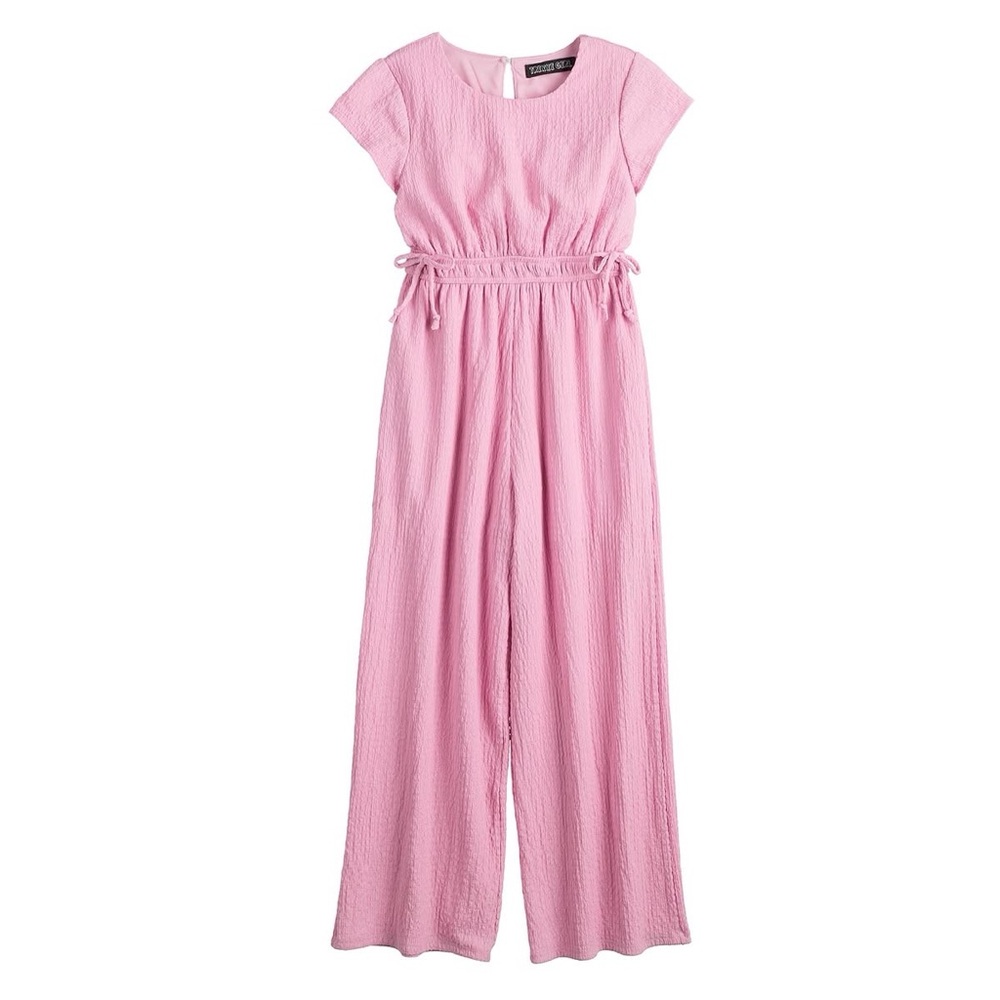 {Three Pink Hearts} Short Sleeve Tie-Waist Jumpsuit